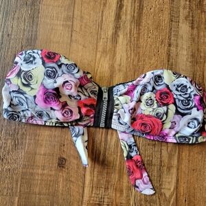 Vintage Bikini Lab Multicolor Rose Print Zipper Front Strapless Bandeau Top